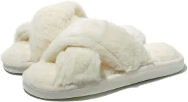 Fuzzy House Slippers for Women Furry Memory Foam Women's Cross Band Slippers Cozy Fluffy Open Toe Slippers Soft Plush Shoes for Indoor Outdoor