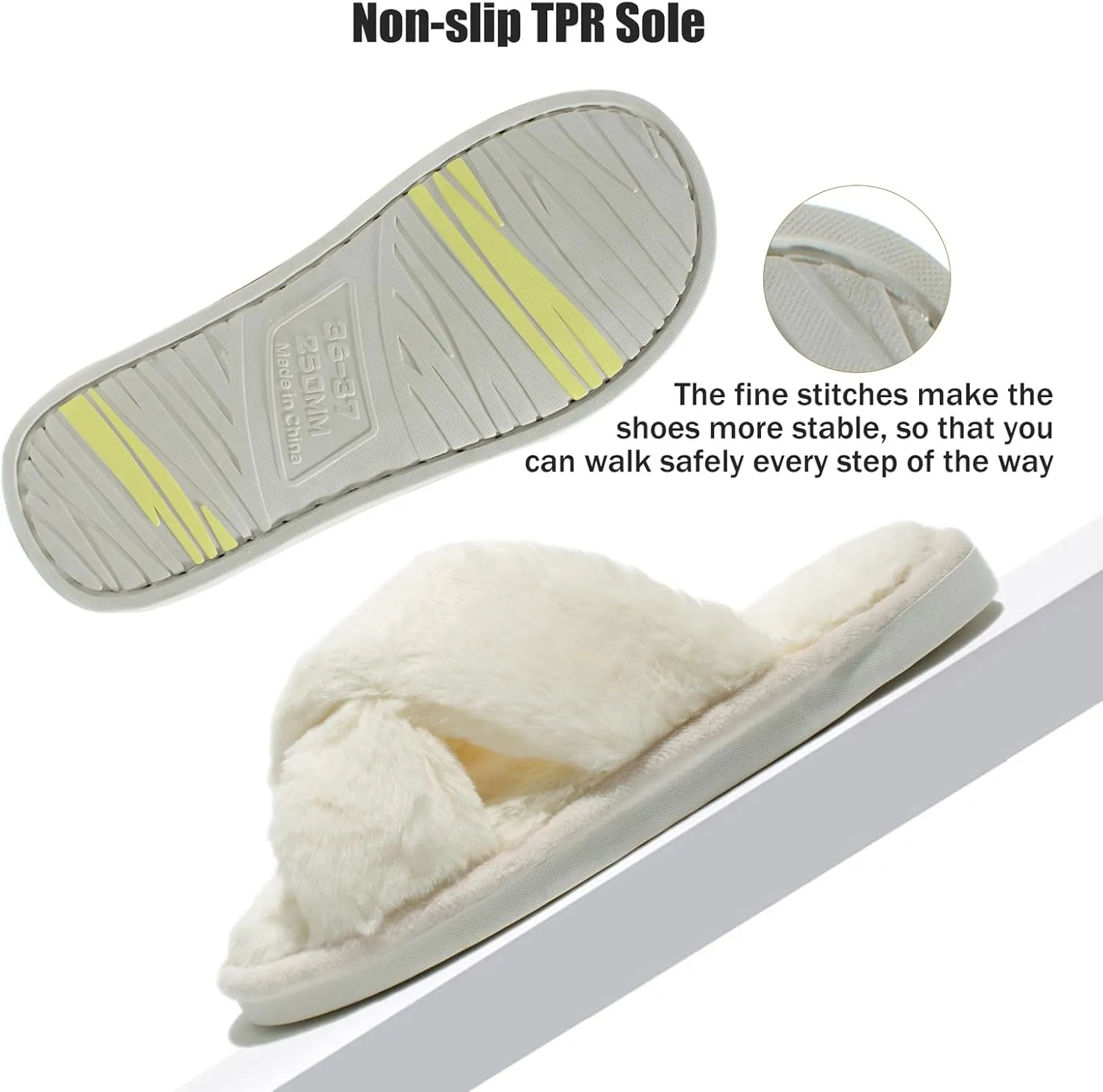 Fuzzy House Slippers for Women Furry Memory Foam Women's Cross Band Slippers Cozy Fluffy Open Toe Slippers Soft Plush Shoes for Indoor Outdoor
