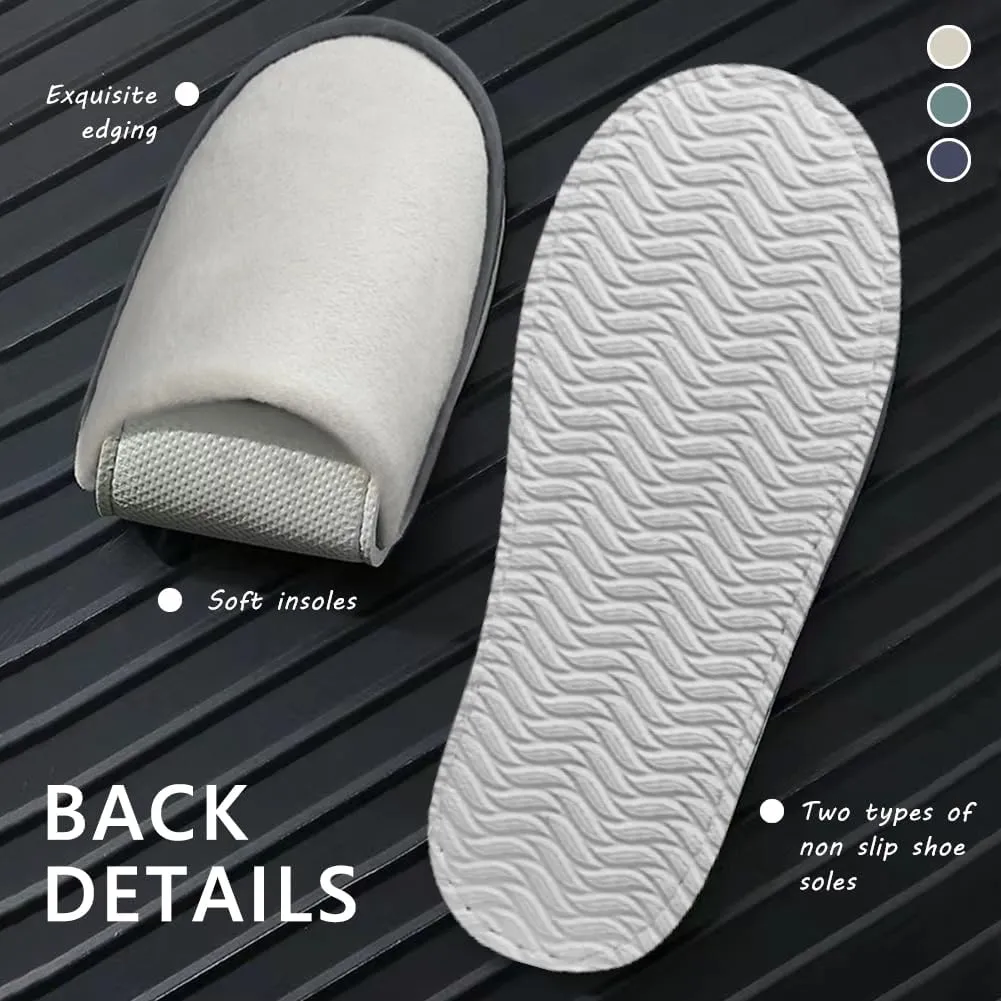 GONG GONG 6 Pairs Non Slip Disposable Slippers, Washable & Reusable, Closed Toe Crystal Velvet Slipper for Guest, Bathroom, House, Hotel, Party, SPA, Wedding