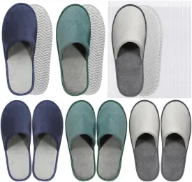 GONG GONG 6 Pairs Non Slip Disposable Slippers, Washable & Reusable, Closed Toe Crystal Velvet Slipper for Guest, Bathroom, House, Hotel, Party, SPA, Wedding