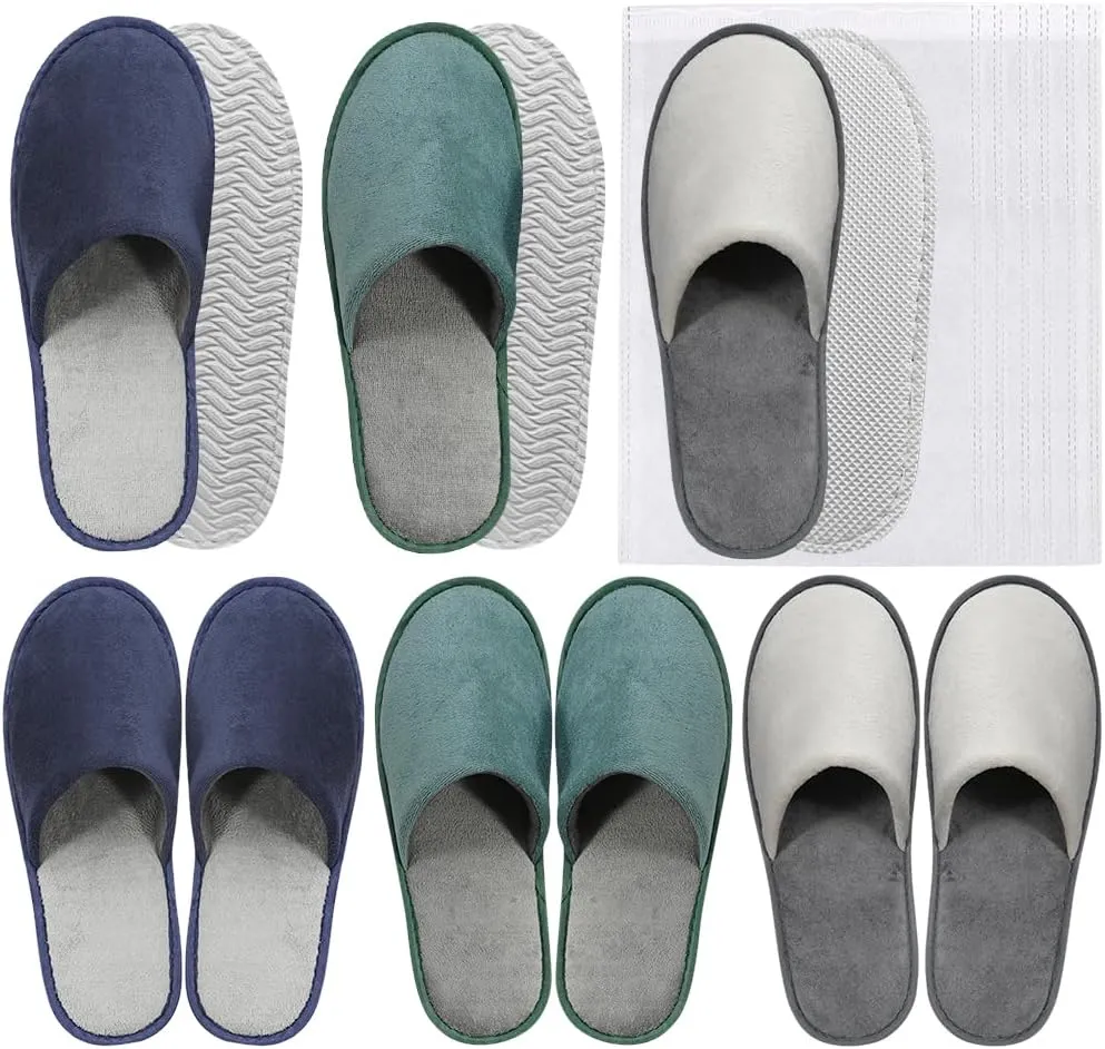 GONG GONG 6 Pairs Non Slip Disposable Slippers, Washable & Reusable, Closed Toe Crystal Velvet Slipper for Guest, Bathroom, House, Hotel, Party, SPA, Wedding