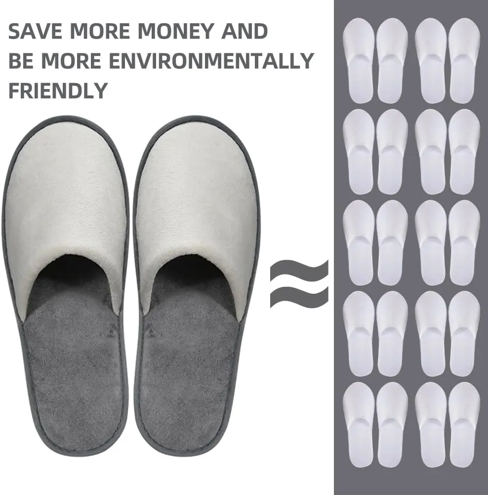 GONG GONG 6 Pairs Non Slip Disposable Slippers, Washable & Reusable, Closed Toe Crystal Velvet Slipper for Guest, Bathroom, House, Hotel, Party, SPA, Wedding