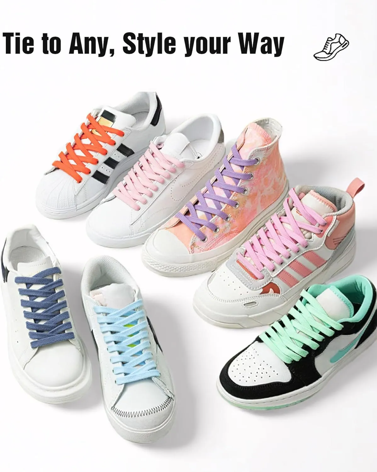 Handshop 2 Pairs Flat Athletic Shoelaces 5/16" in 40"-63" Wide Sneaker Replacement Shoe Laces