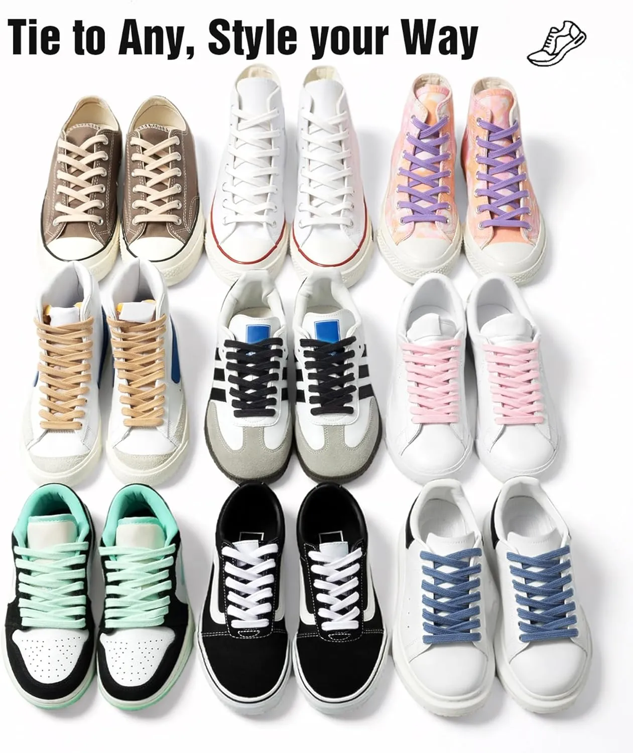 Handshop 2 Pairs Flat Athletic Shoelaces 5/16" in 40"-63" Wide Sneaker Replacement Shoe Laces