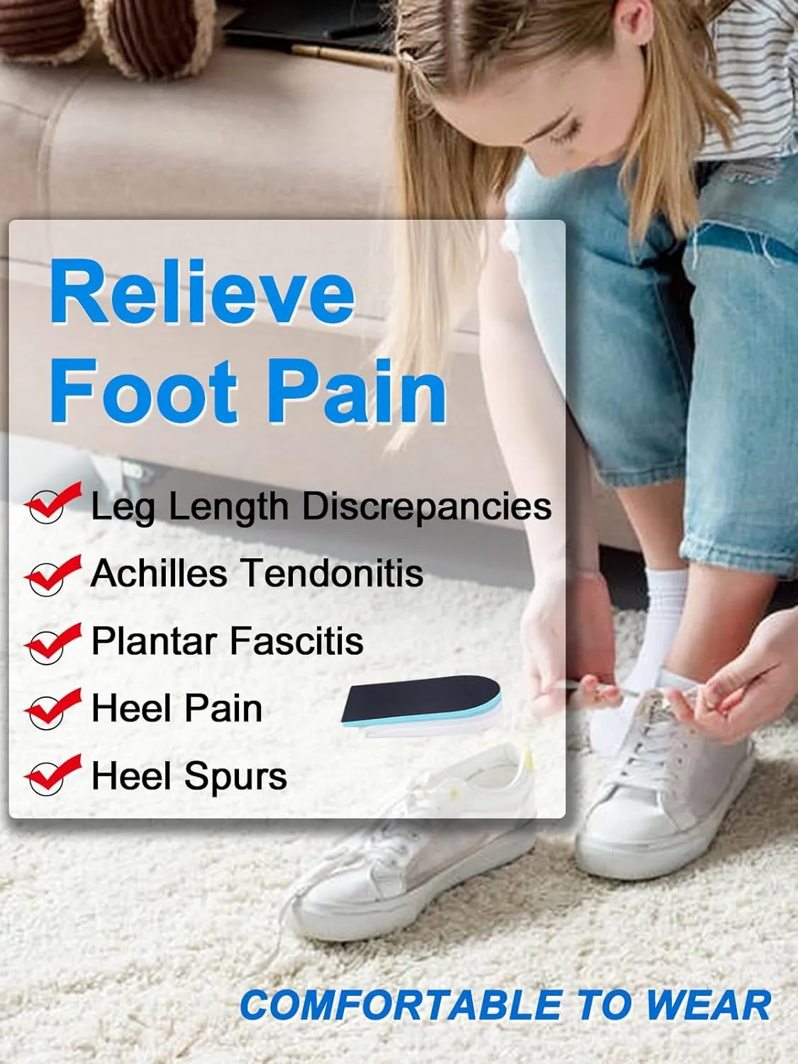 Heel Lift for Leg Length Discrepancy, Heel Pain Relief USA Made PORON Orthopedic Heel Increase Inserts for Plantar Fasciitis, Heel Height Adjustment ((2pairs) Black-Blue, W 12-14 / M 10-14.5)
