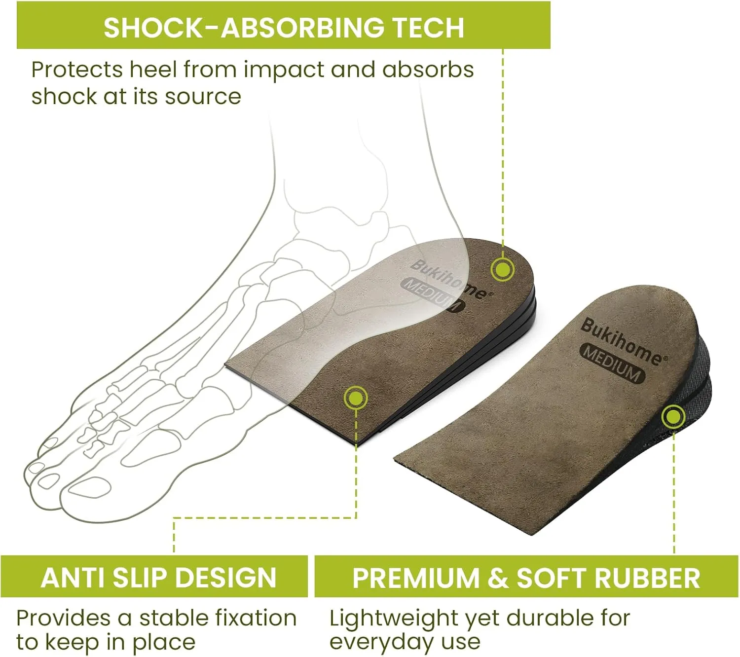 Heel Lift for Women Men Shoe - Bukihome 3 Layers Adjustable Orthopedic Shoe Lifts for Leg Length Discrepancy, Uneven Legs, Pain Heel - Height Increase Inserts 1/8" 2/8" 3/8", Medium Pack of 2