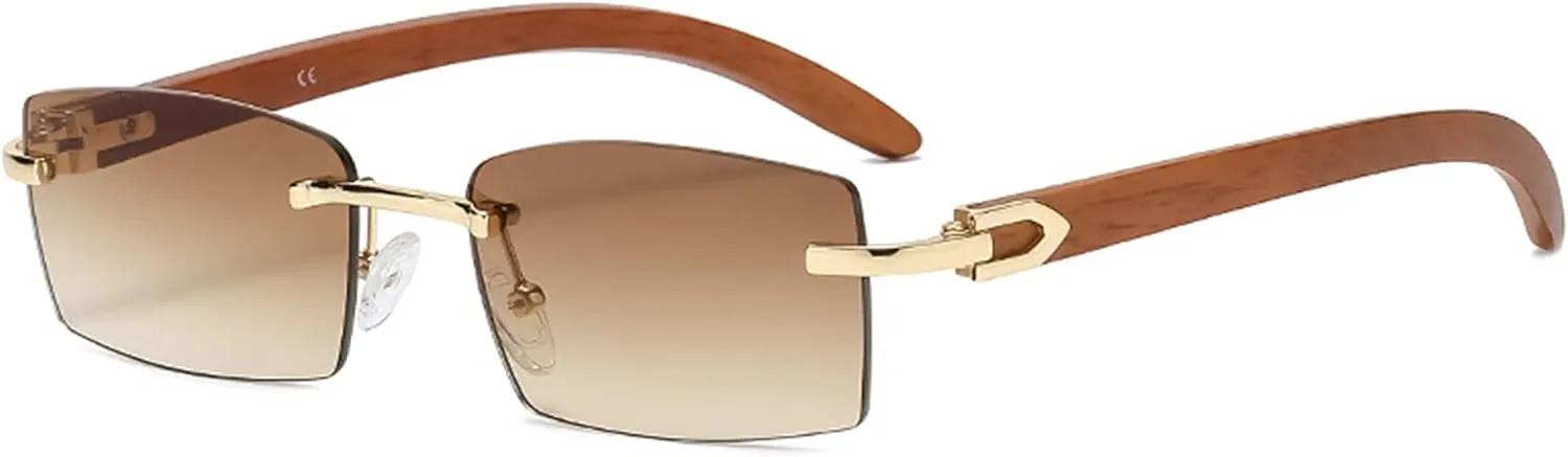 Heptagram Rectangle Fashion Rimless Sunglasses for Women Men Gangster 90s Frameless Shades Retro Vintage Trendy Eyewear