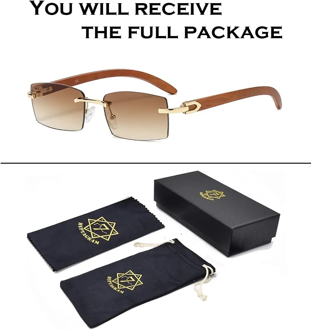 Heptagram Rectangle Fashion Rimless Sunglasses for Women Men Gangster 90s Frameless Shades Retro Vintage Trendy Eyewear