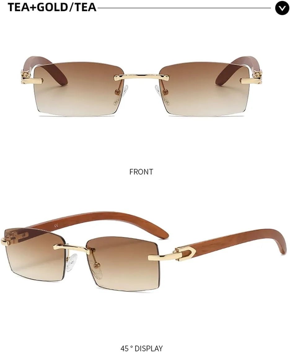 Heptagram Rectangle Fashion Rimless Sunglasses for Women Men Gangster 90s Frameless Shades Retro Vintage Trendy Eyewear