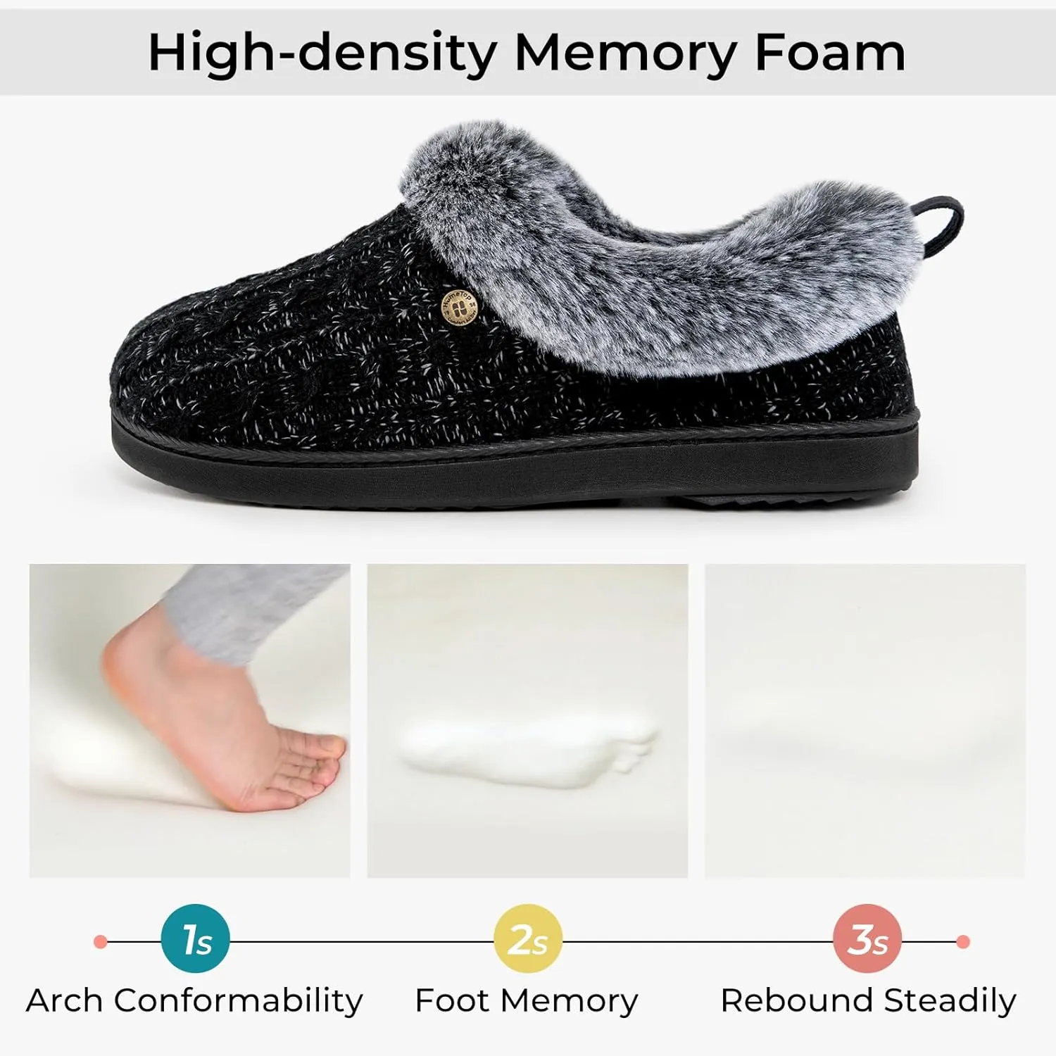 HomeTop Women's Cable Knit Slippers Breathable Warm Comfy Non-slip Indoor Outdoor House Shoes with Fuzzy Collar