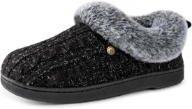 HomeTop Women's Cable Knit Slippers Breathable Warm Comfy Non-slip Indoor Outdoor House Shoes with Fuzzy Collar