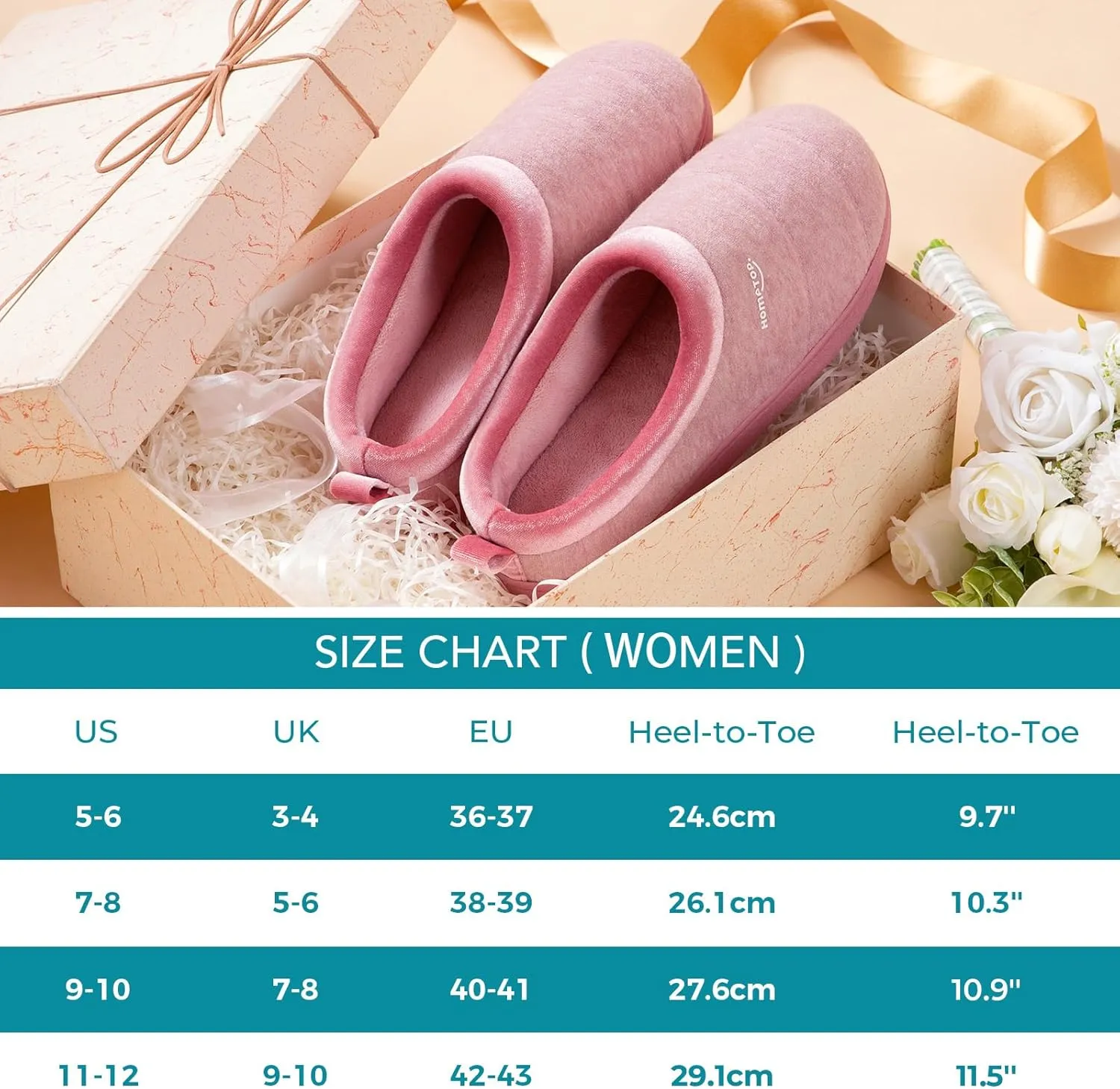 HomeTop Women's Comfy Quilted Slipper Soft Cashmere Like Slip on Memory Foam House Shoe