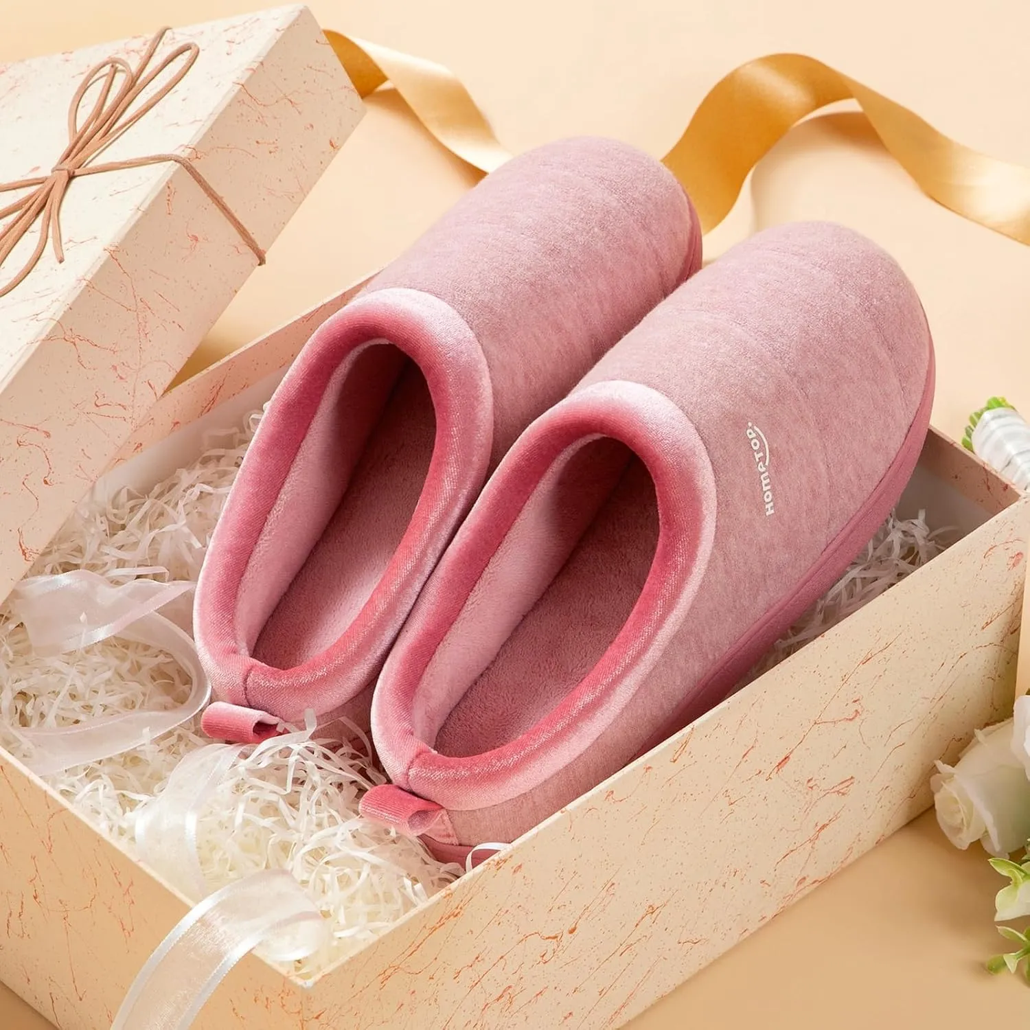 HomeTop Women's Comfy Quilted Slipper Soft Cashmere Like Slip on Memory Foam House Shoe