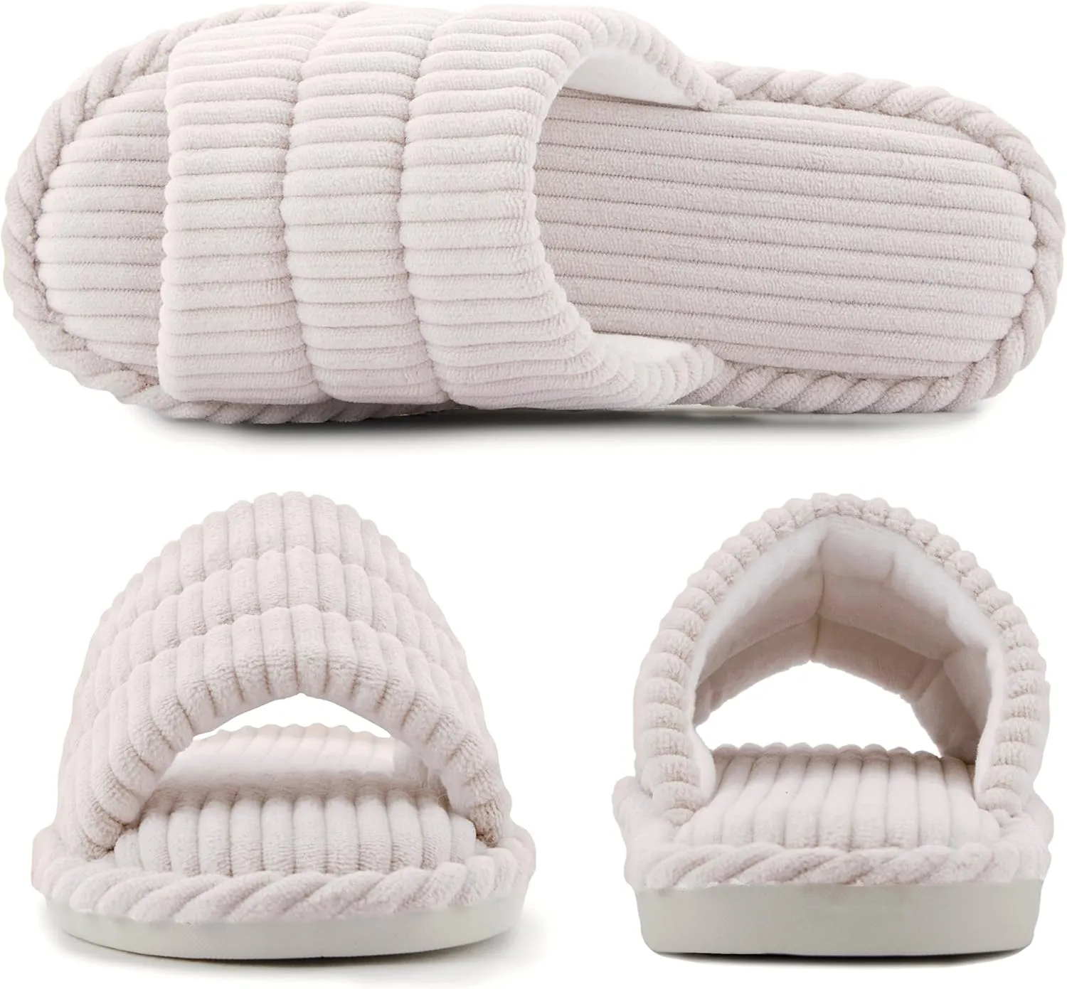 House Slippers for Women Corduroy Cross Band Slippers Open Toe Bedroom Indoor Shoes with Memory Foam