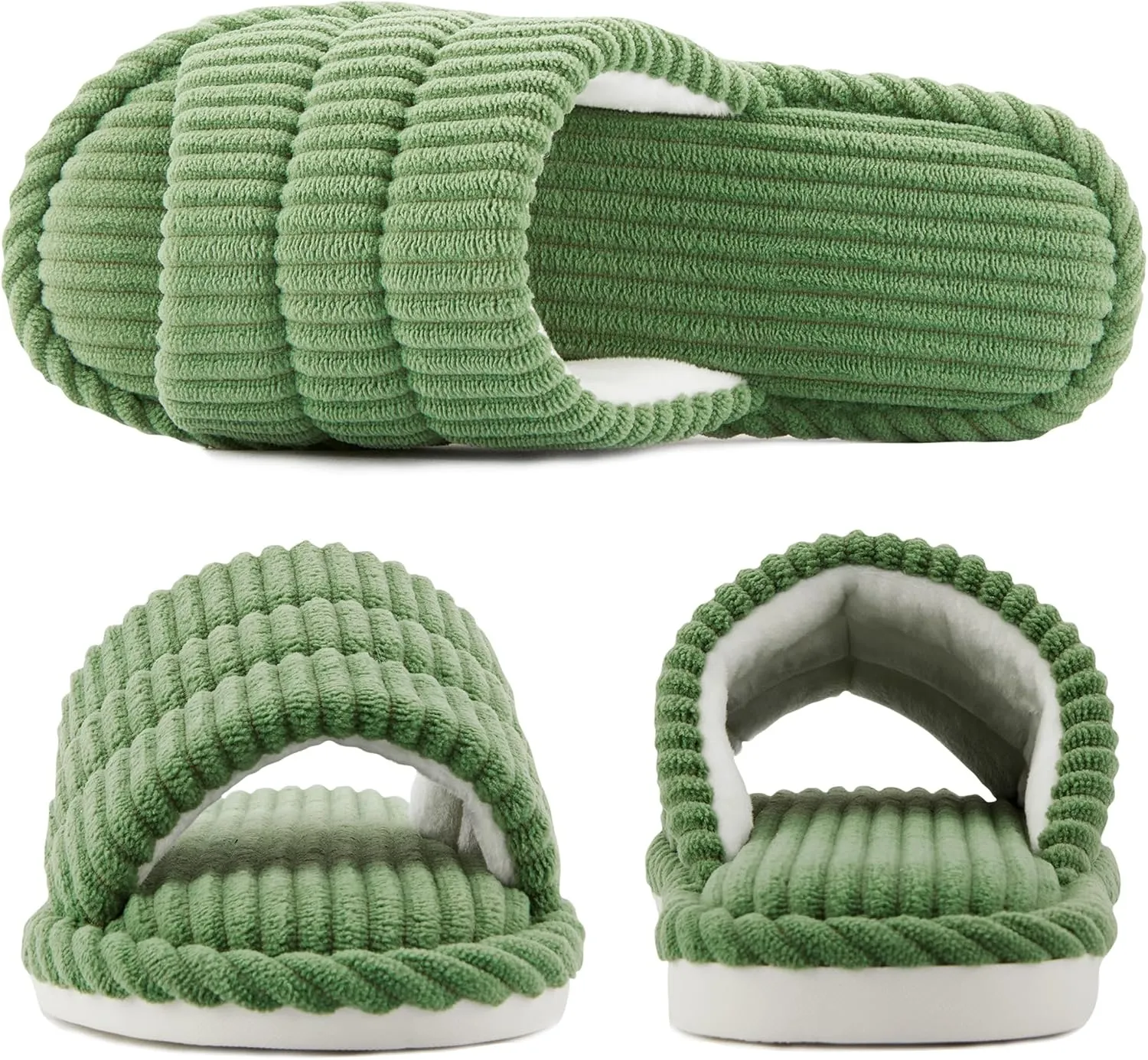 House Slippers for Women Corduroy Cross Band Slippers Open Toe Bedroom Indoor Shoes with Memory Foam