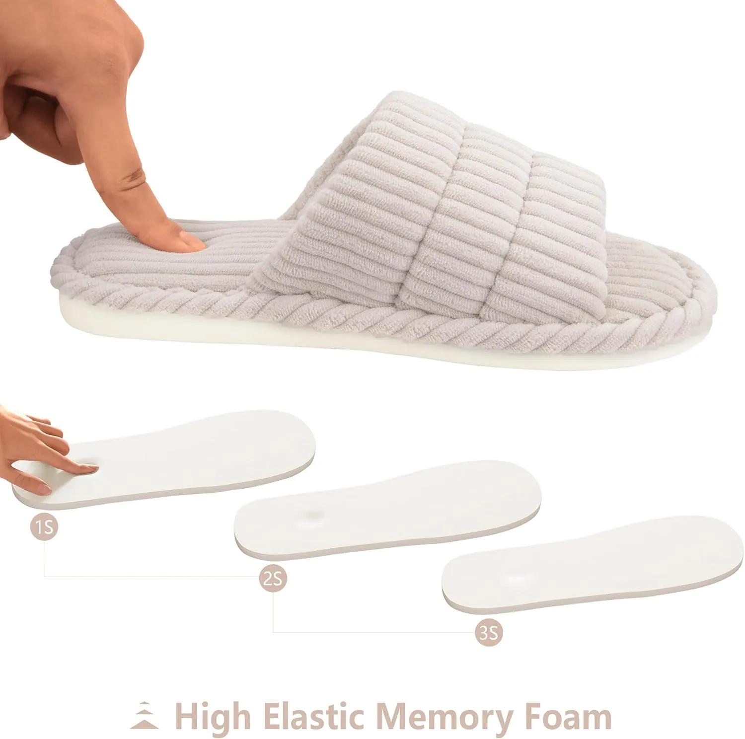 House Slippers for Women Corduroy Cross Band Slippers Open Toe Bedroom Indoor Shoes with Memory Foam