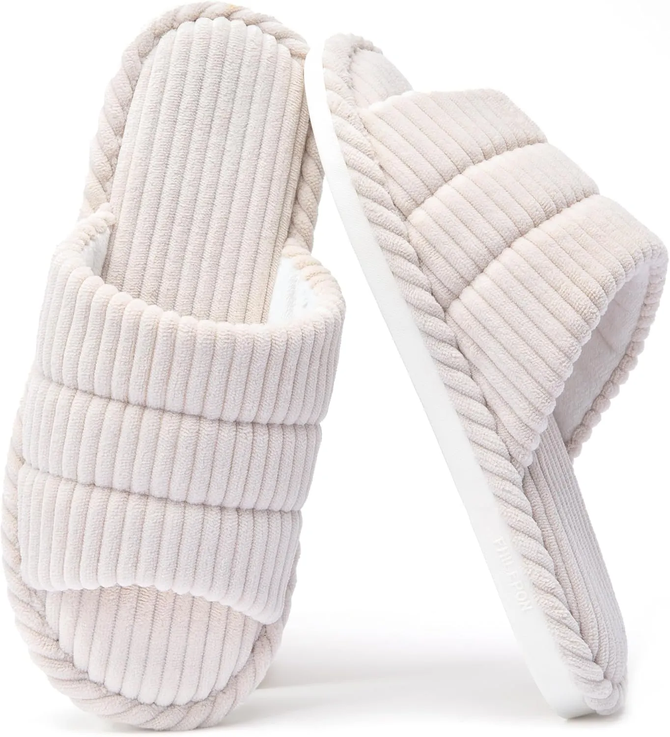 House Slippers for Women Corduroy Cross Band Slippers Open Toe Bedroom Indoor Shoes with Memory Foam