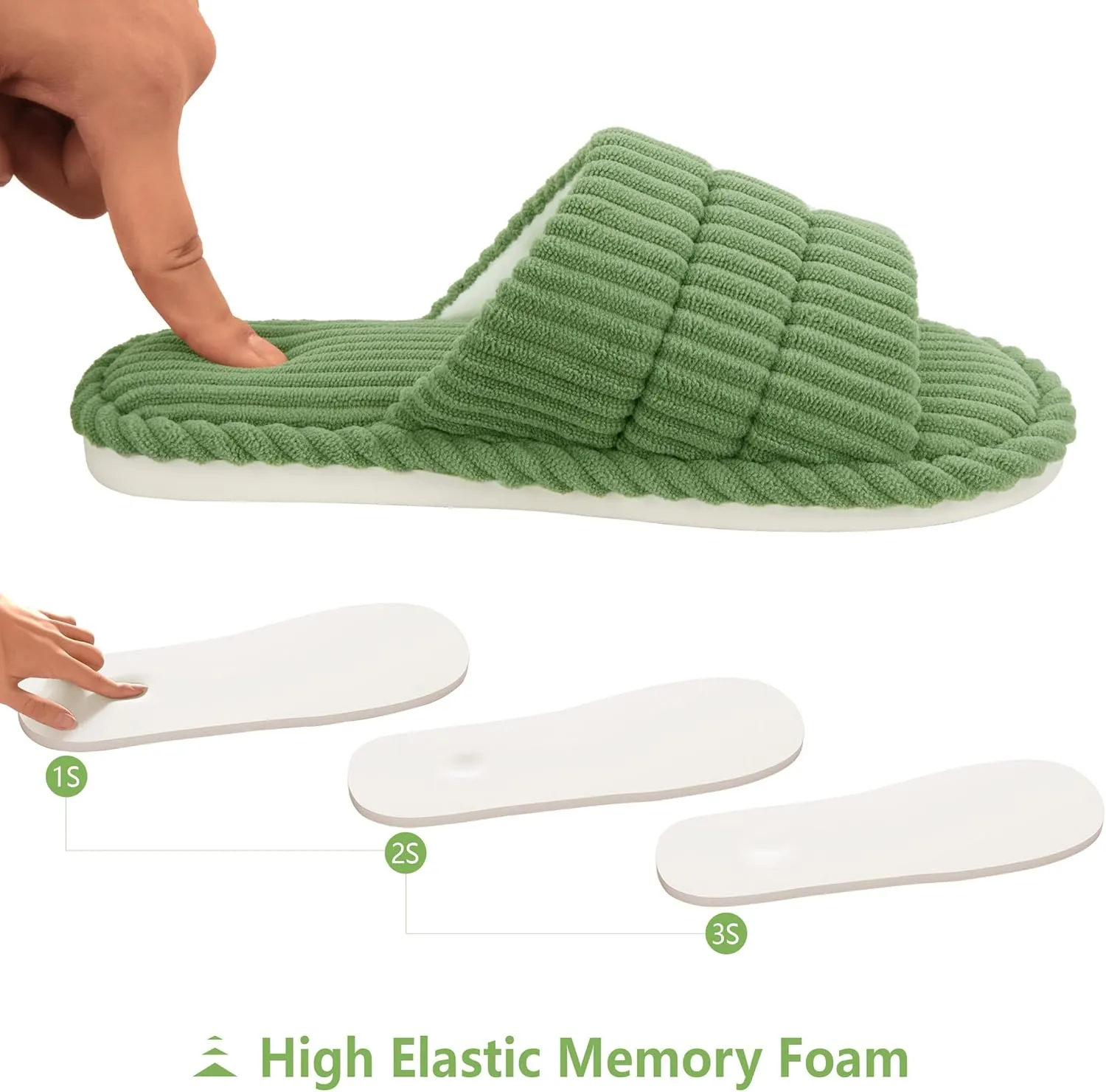 House Slippers for Women Corduroy Cross Band Slippers Open Toe Bedroom Indoor Shoes with Memory Foam