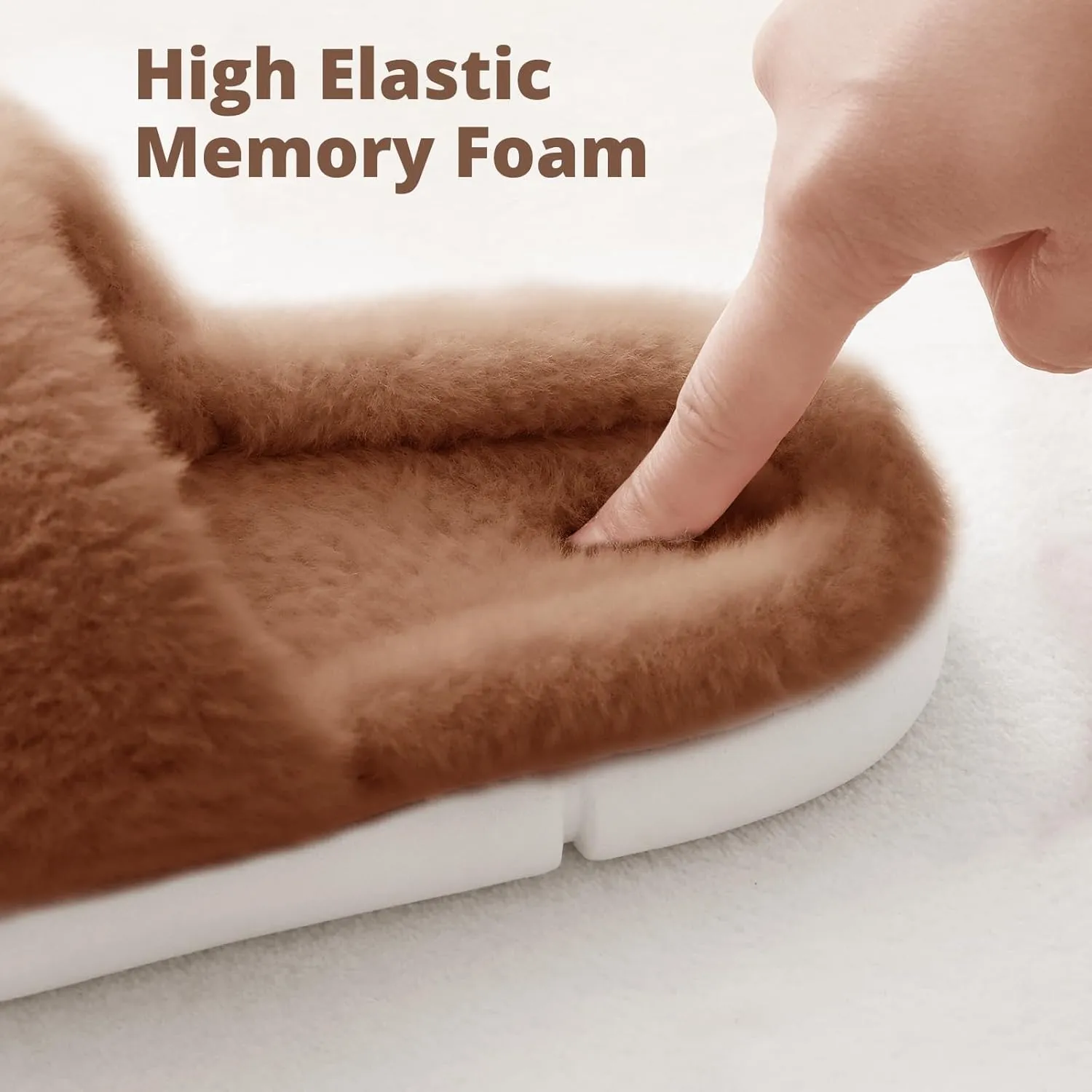 HUXMEYSON Slippers for Women, Fuzzy Faux Fur Memory Foam House Slippers, Flulffy Open Toe Cozy House Shoes Indoor Outdoor Flat Spa Slide Sandals