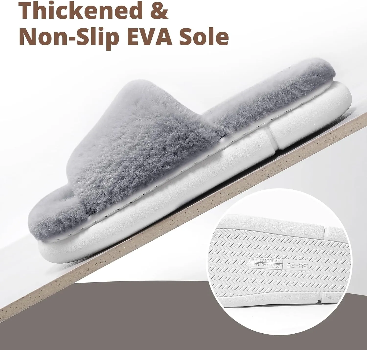 HUXMEYSON Slippers for Women, Fuzzy Faux Fur Memory Foam House Slippers, Flulffy Open Toe Cozy House Shoes Indoor Outdoor Flat Spa Slide Sandals