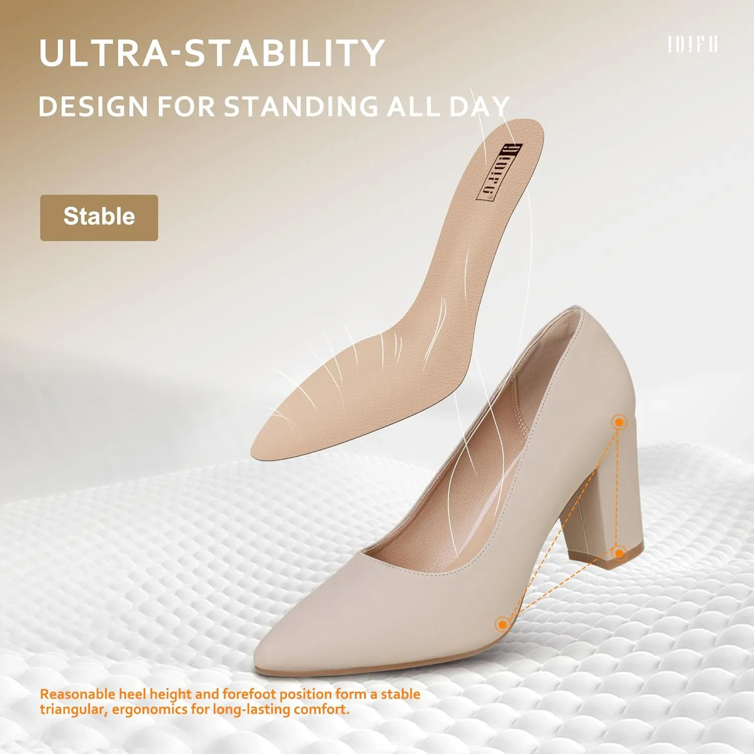 IDIFU Women's IN3 Classic Pumps Closed Toe Heels High Chunky Block Work Office Heels Comfortable Wedding Bridal Party Pointed Toe Dress Shoes for Women