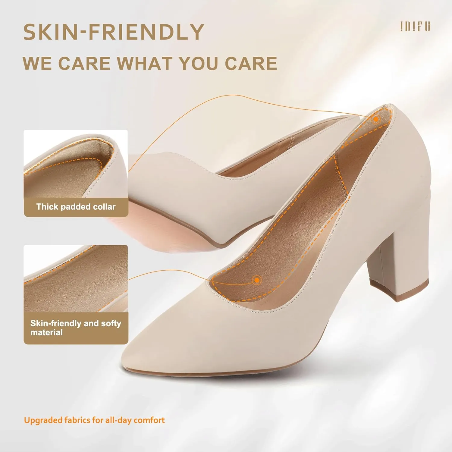 IDIFU Women's IN3 Classic Pumps Closed Toe Heels High Chunky Block Work Office Heels Comfortable Wedding Bridal Party Pointed Toe Dress Shoes for Women