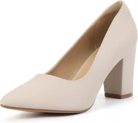 IDIFU Women's IN3 Classic Pumps Closed Toe Heels High Chunky Block Work Office Heels Comfortable Wedding Bridal Party Pointed Toe Dress Shoes for Women