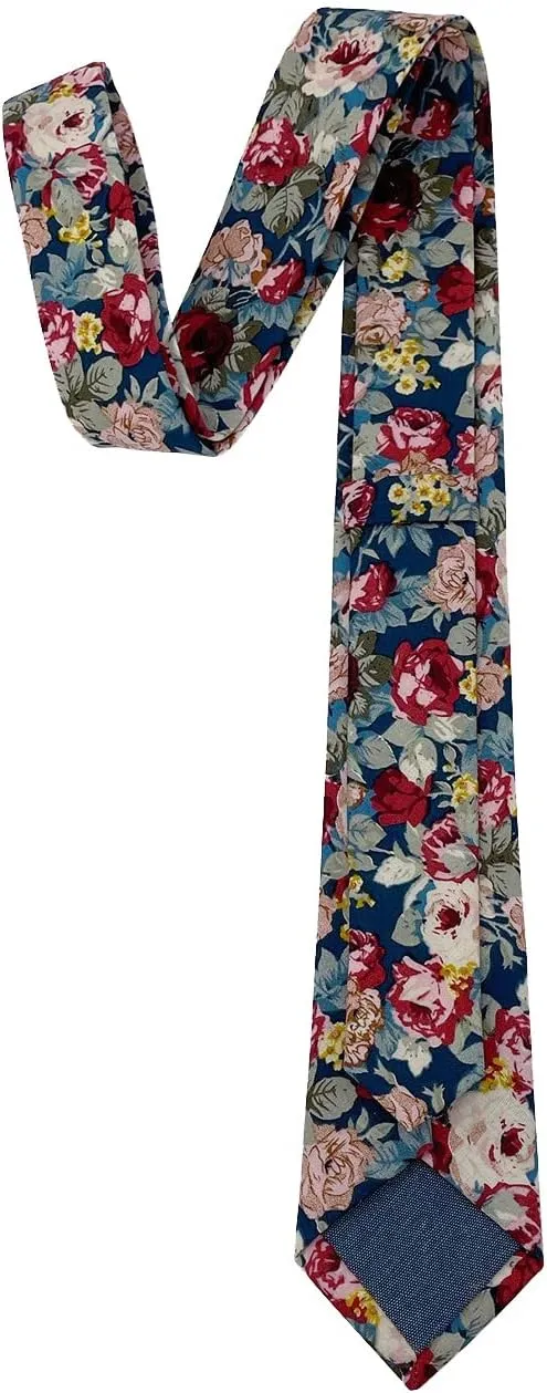Kebocis Mens Skinny Cotton Floral Necktie Thin Tie for Men