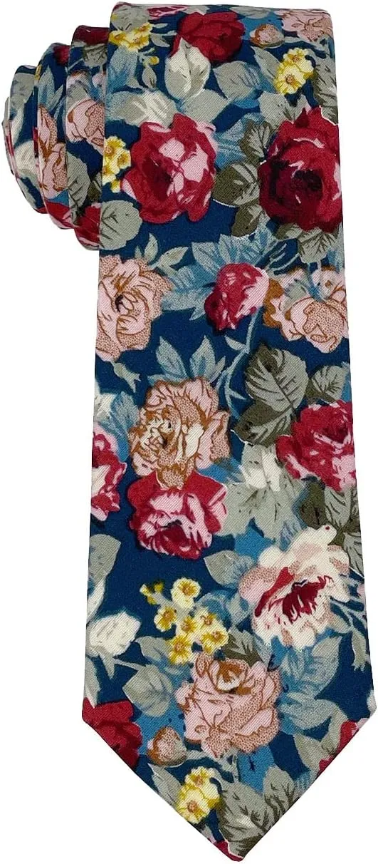 Kebocis Mens Skinny Cotton Floral Necktie Thin Tie for Men