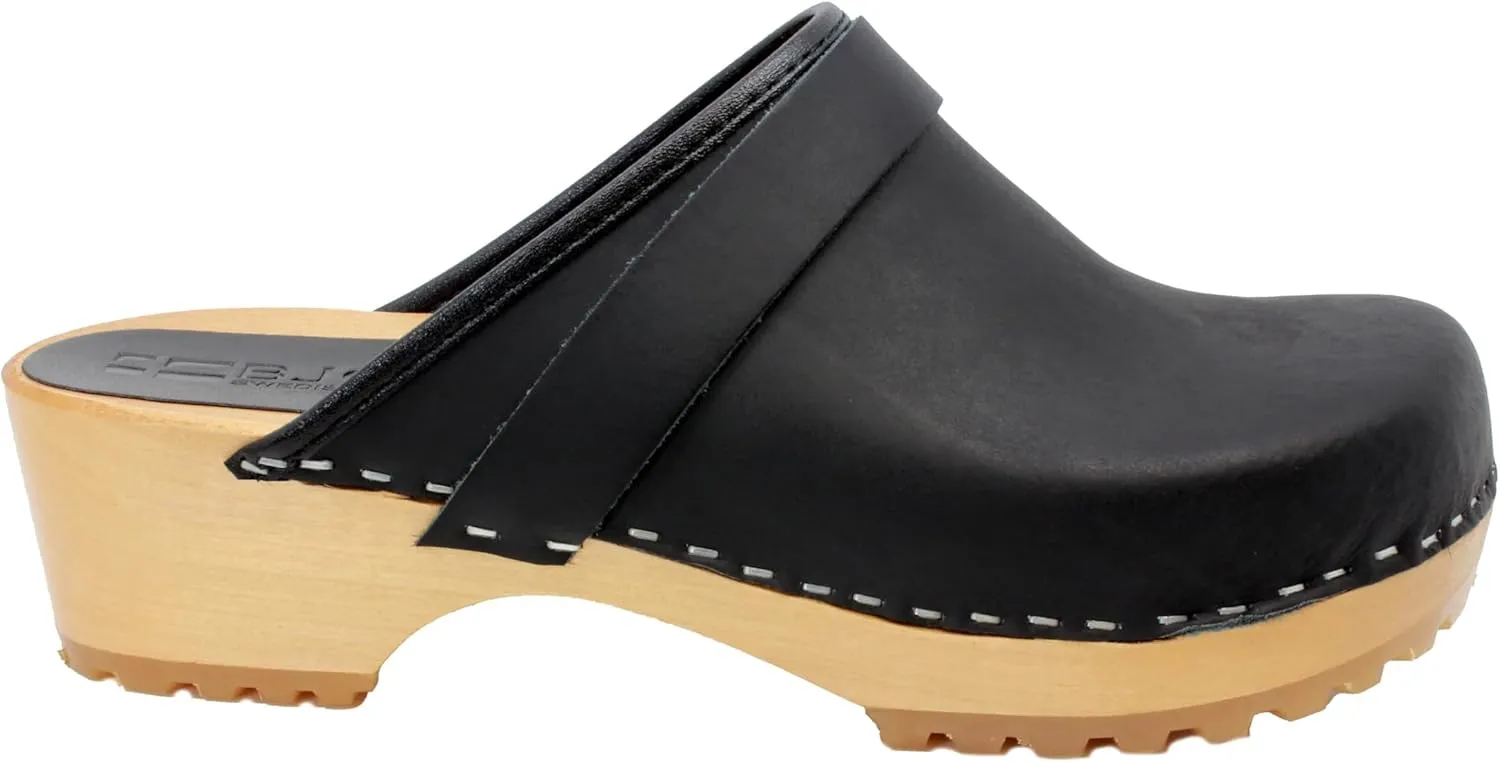 KLGN Tuva Wood Open Back Grippy Leather Clogs