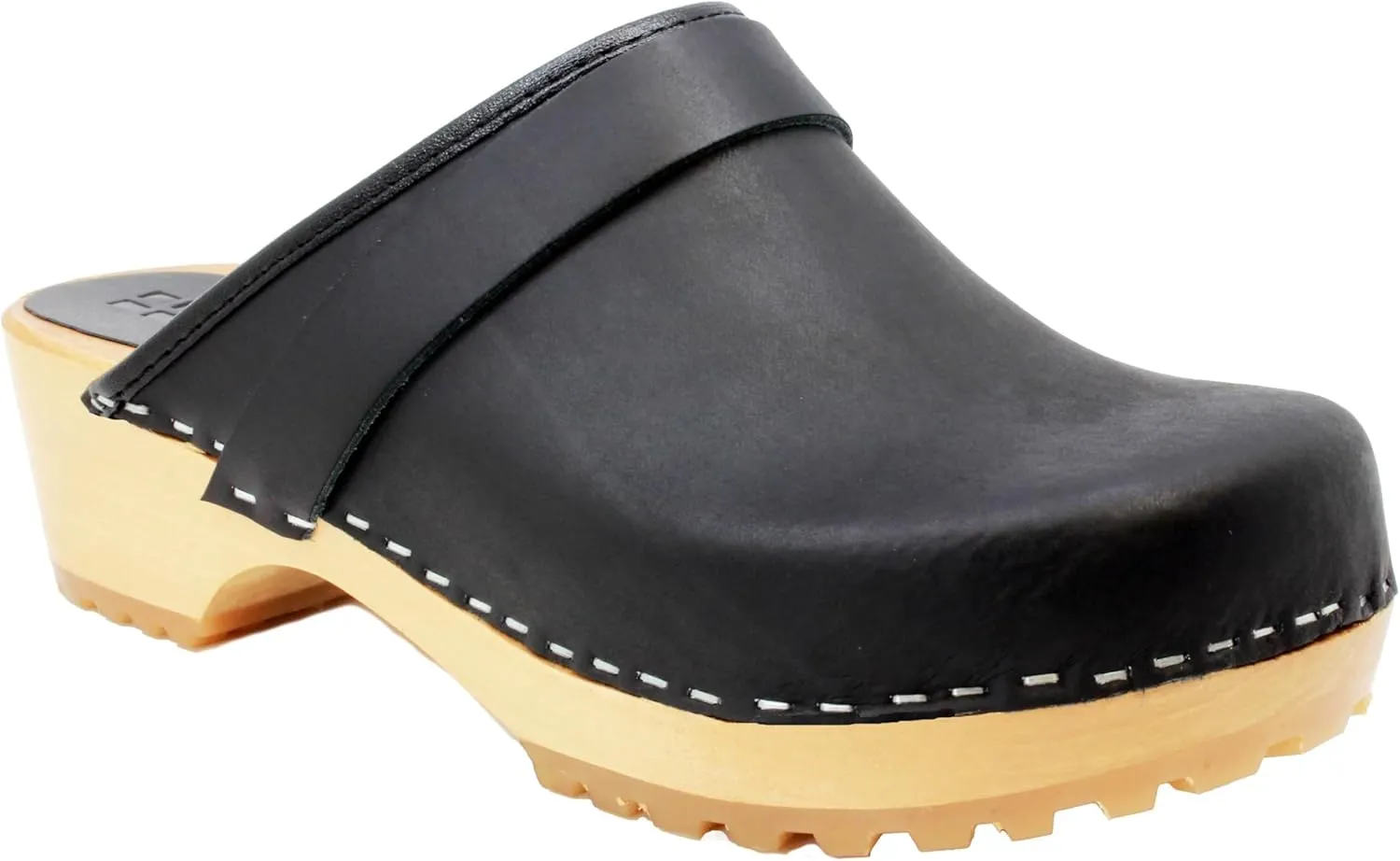 KLGN Tuva Wood Open Back Grippy Leather Clogs