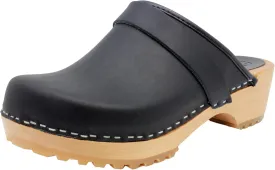 KLGN Tuva Wood Open Back Grippy Leather Clogs