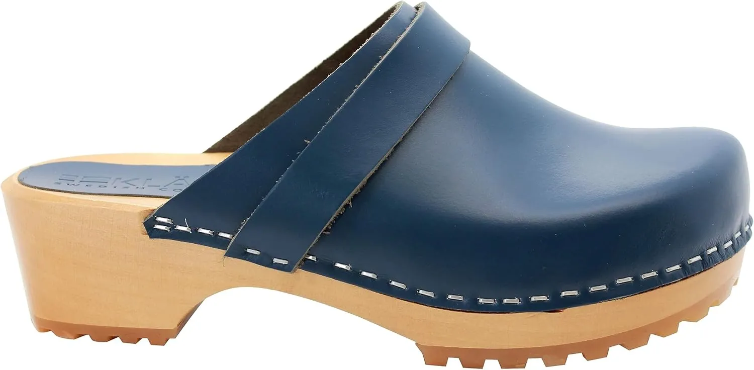 KLGN Tuva Wood Open Back Grippy Leather Clogs