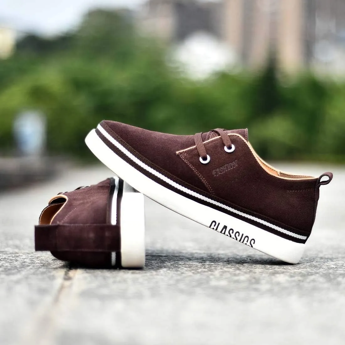 Men's Invisible Height Increasing Elevator 2 Inches Taller Shoes Leather Suede Stitching Lace-up Thick Sole Oxfords