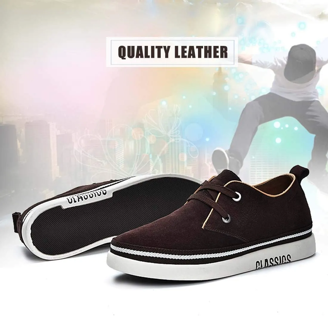 Men's Invisible Height Increasing Elevator 2 Inches Taller Shoes Leather Suede Stitching Lace-up Thick Sole Oxfords