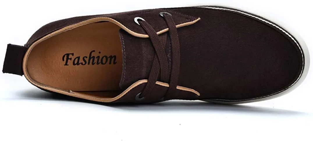 Men's Invisible Height Increasing Elevator 2 Inches Taller Shoes Leather Suede Stitching Lace-up Thick Sole Oxfords