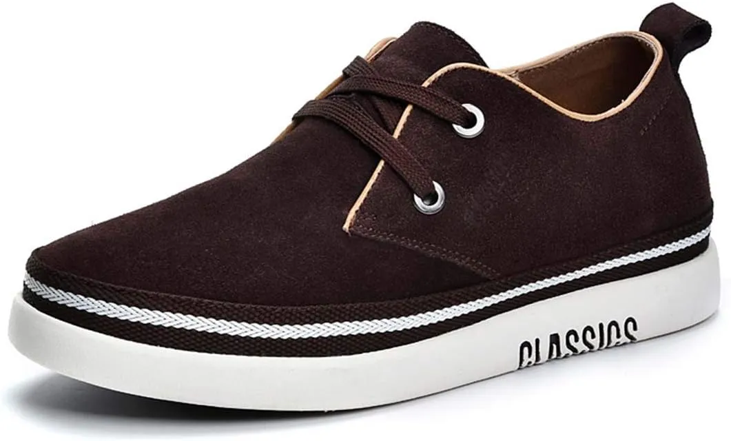 Men's Invisible Height Increasing Elevator 2 Inches Taller Shoes Leather Suede Stitching Lace-up Thick Sole Oxfords