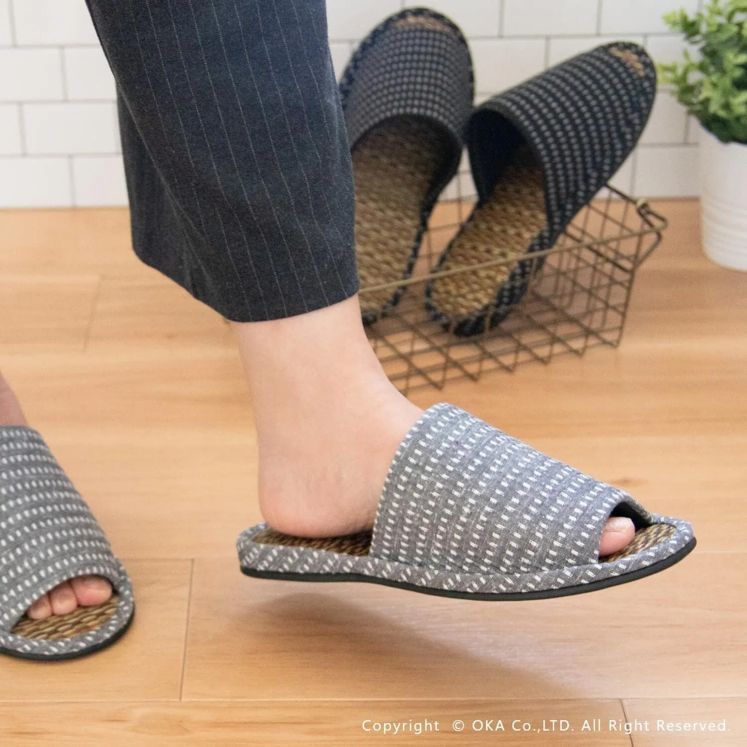 OKA Tatami Slippers, Made in Japan (Grass & Root, Japanese)