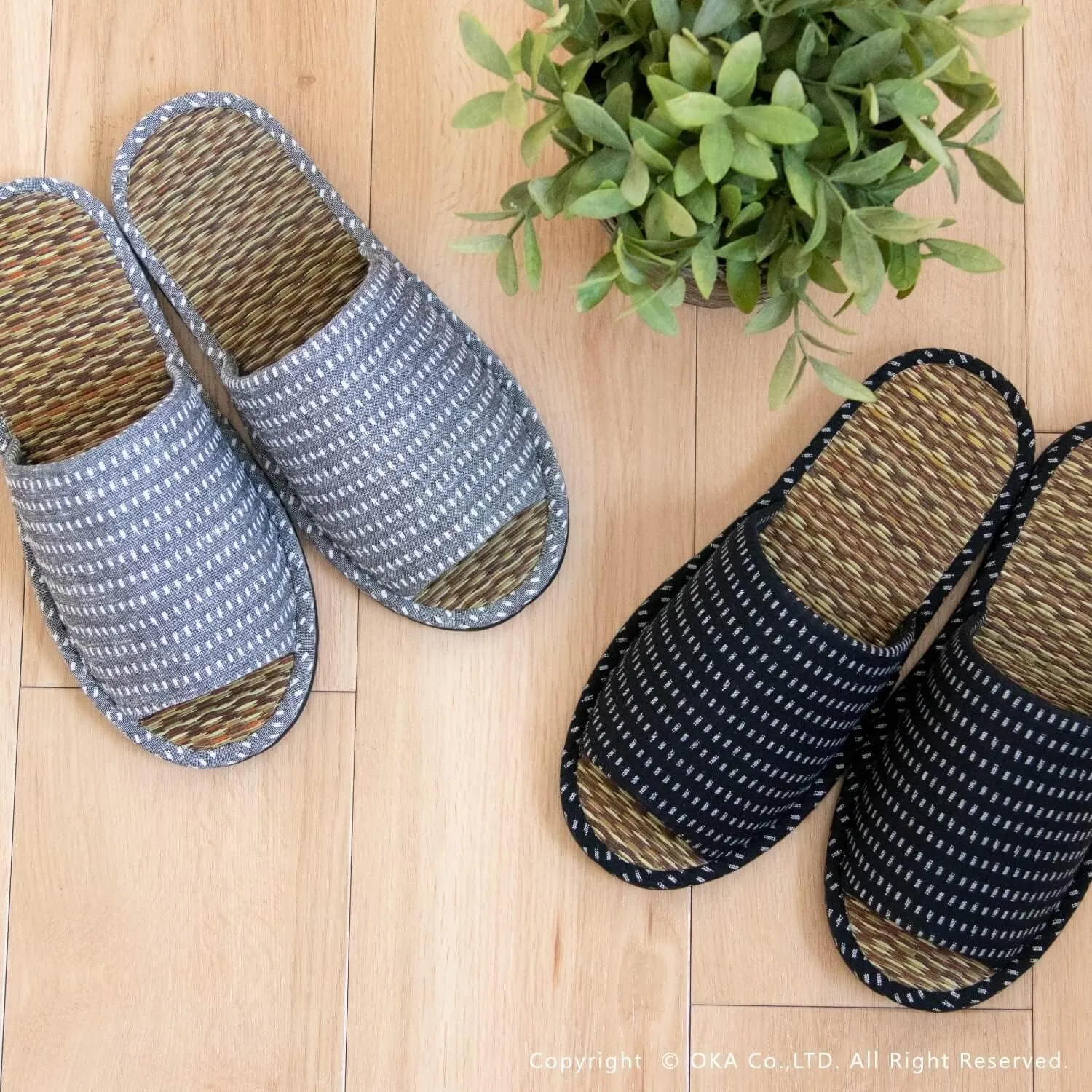 OKA Tatami Slippers, Made in Japan (Grass & Root, Japanese)