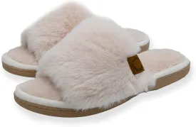 Onmygogo Indoor Slippers for Women Open Toe with Memory Foam, Soft Faux Fur Nonslip House Slippers