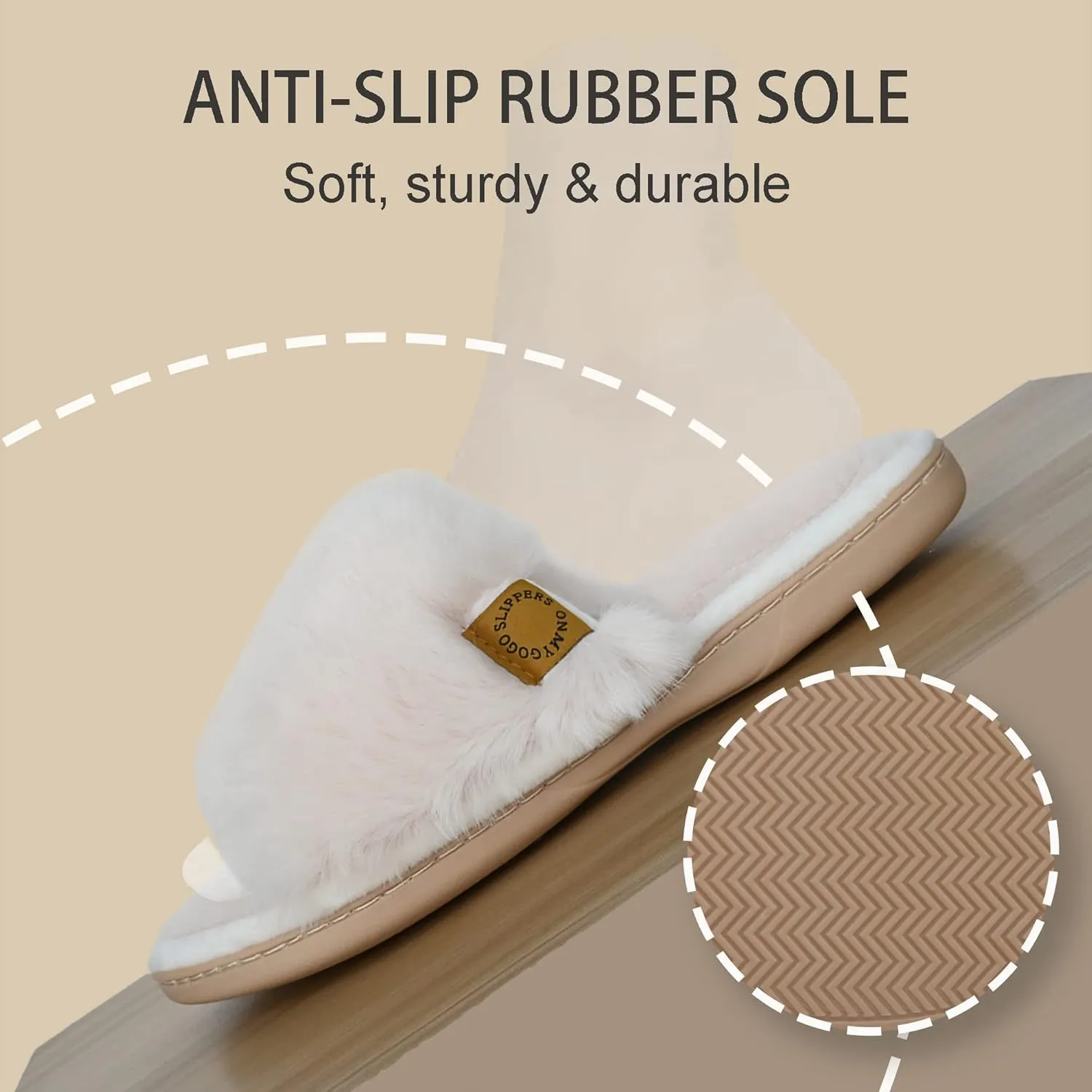 Onmygogo Indoor Slippers for Women Open Toe with Memory Foam, Soft Faux Fur Nonslip House Slippers