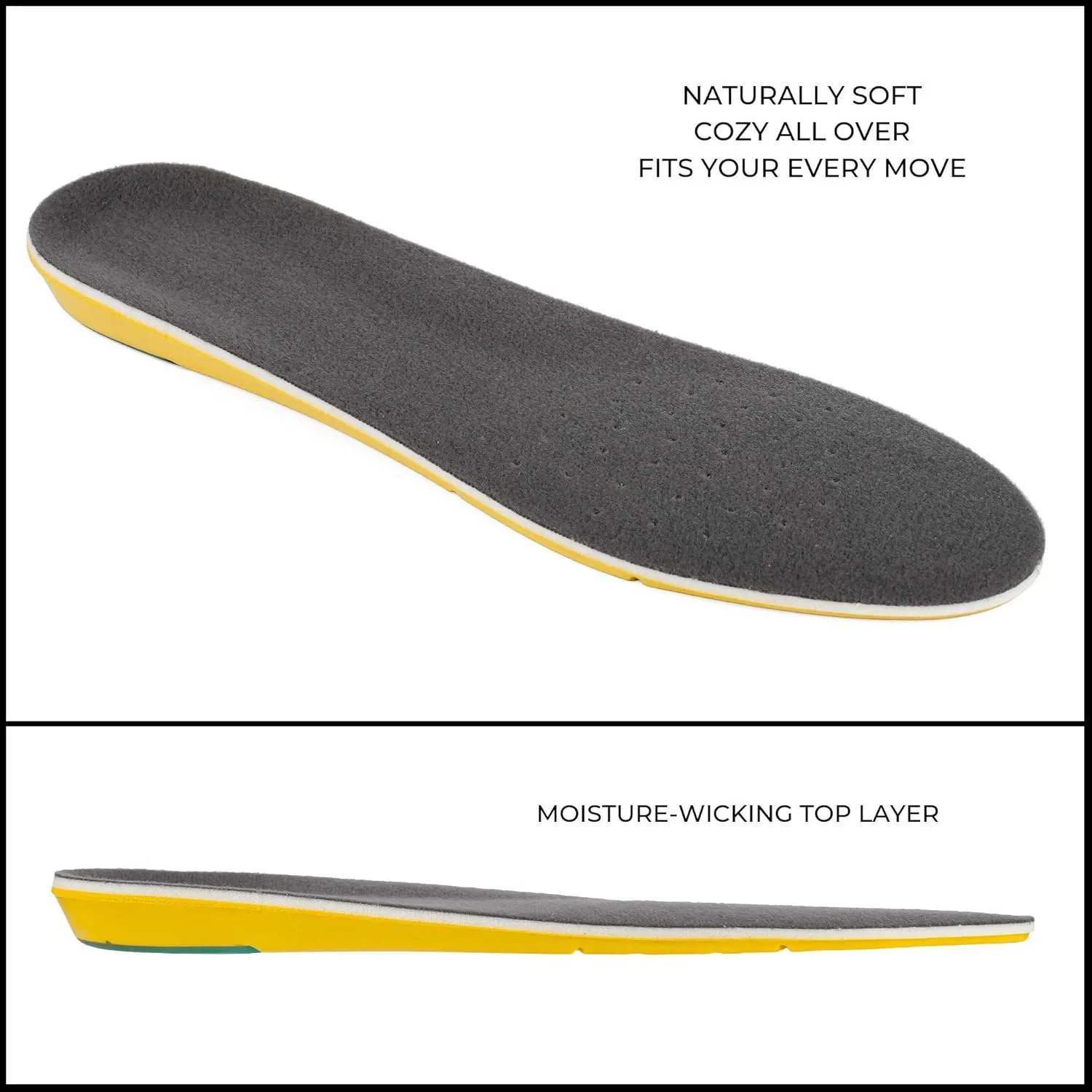 Orthotic Plantar Fasciitis Memory Foam Comfort Elevator Shoe Insole 1/2 Inch Height Increase (Yellow) Excellent Shock Absorption and Cushioning Best Insoles for Men n Women for Everyday Use -Large