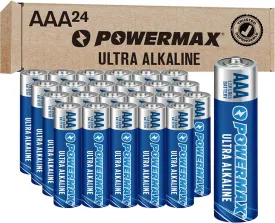 Powermax 24-Count Triple AAA Batteries, Ultra Long Lasting Alkaline Battery, 10-Year Shelf Life, Reclosable Packaging