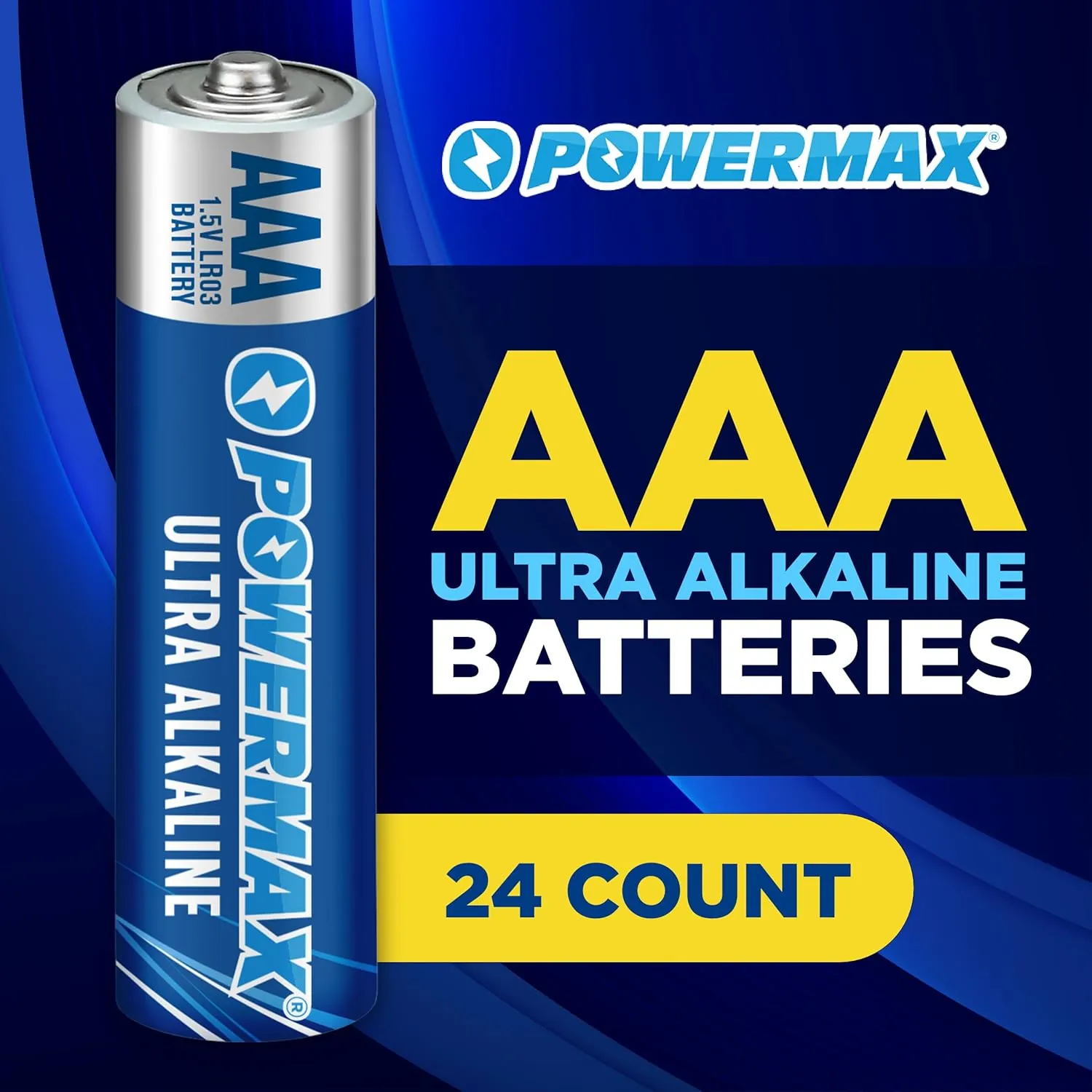 Powermax 24-Count Triple AAA Batteries, Ultra Long Lasting Alkaline Battery, 10-Year Shelf Life, Reclosable Packaging