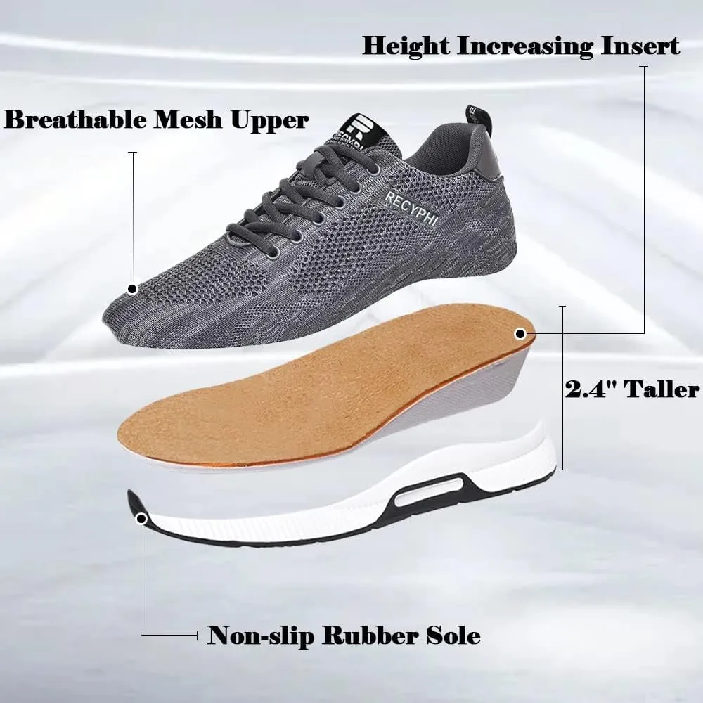 Recyphi Men's Invisible Height Increasing Elevator Shoes Lightweight Sport Shoes Height-Boosting Fashion Sneakers 2.4'' Taller