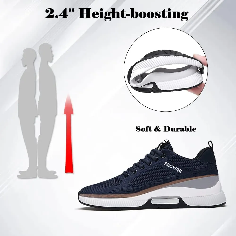 Recyphi Men's Invisible Height Increasing Elevator Shoes Lightweight Sport Shoes Height-Boosting Fashion Sneakers 2.4'' Taller