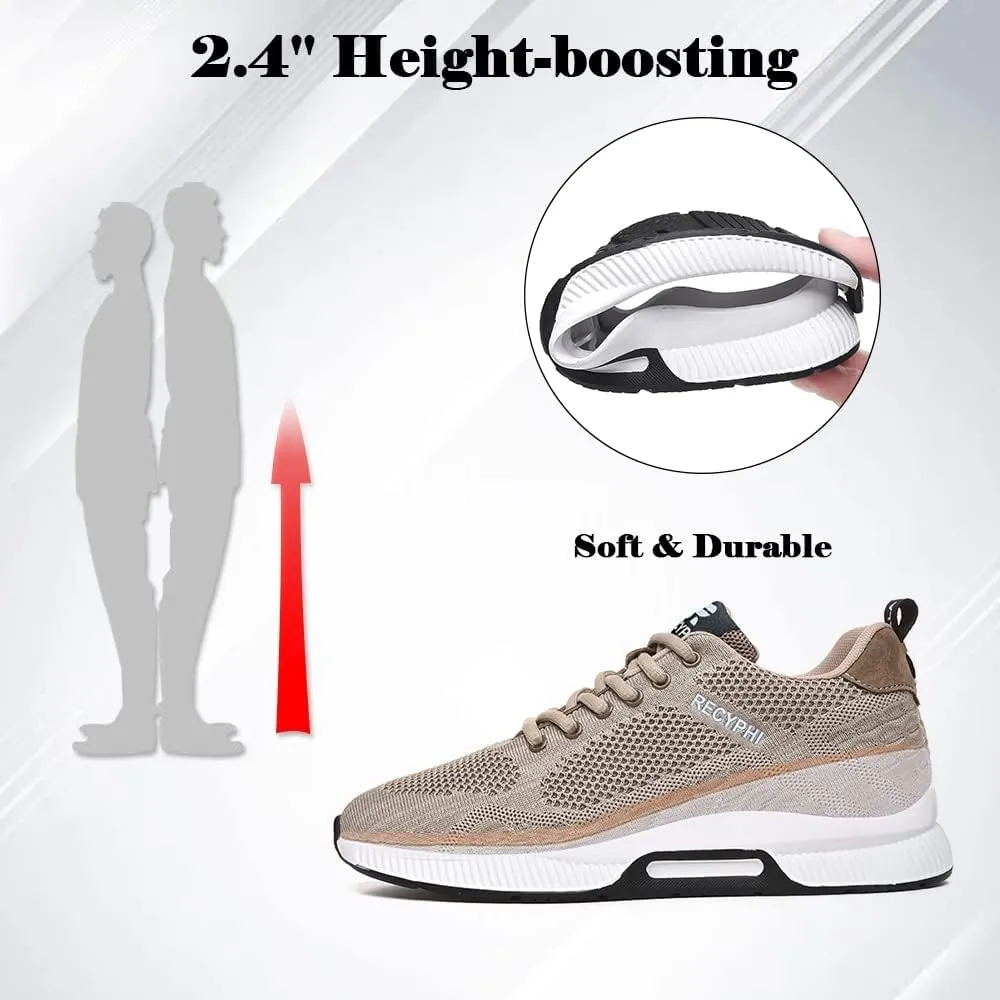 Recyphi Men's Invisible Height Increasing Elevator Shoes Lightweight Sport Shoes Height-Boosting Fashion Sneakers 2.4'' Taller