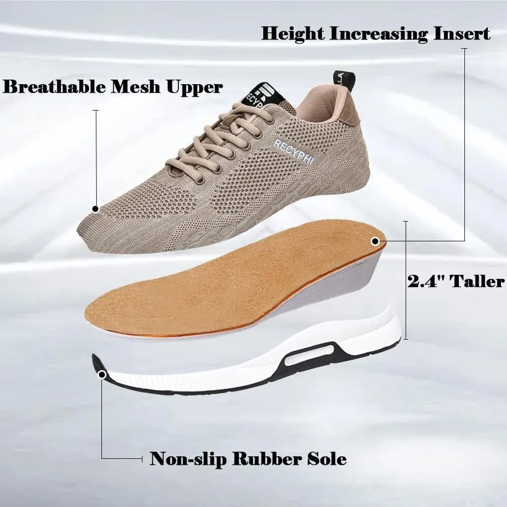 Recyphi Men's Invisible Height Increasing Elevator Shoes Lightweight Sport Shoes Height-Boosting Fashion Sneakers 2.4'' Taller
