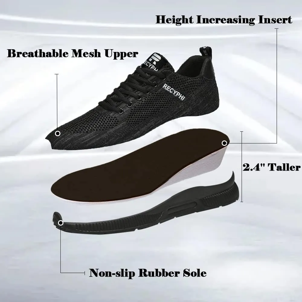 Recyphi Men's Invisible Height Increasing Elevator Shoes Lightweight Sport Shoes Height-Boosting Fashion Sneakers 2.4'' Taller