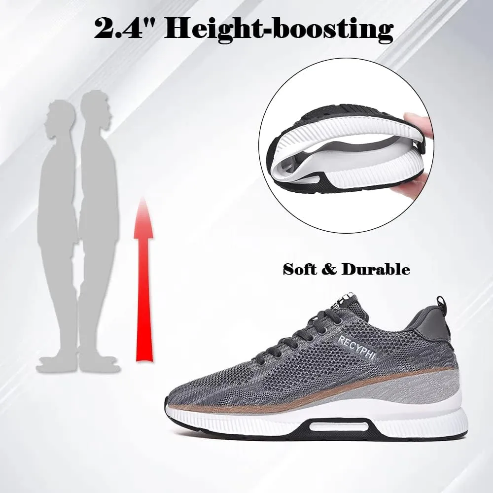 Recyphi Men's Invisible Height Increasing Elevator Shoes Lightweight Sport Shoes Height-Boosting Fashion Sneakers 2.4'' Taller